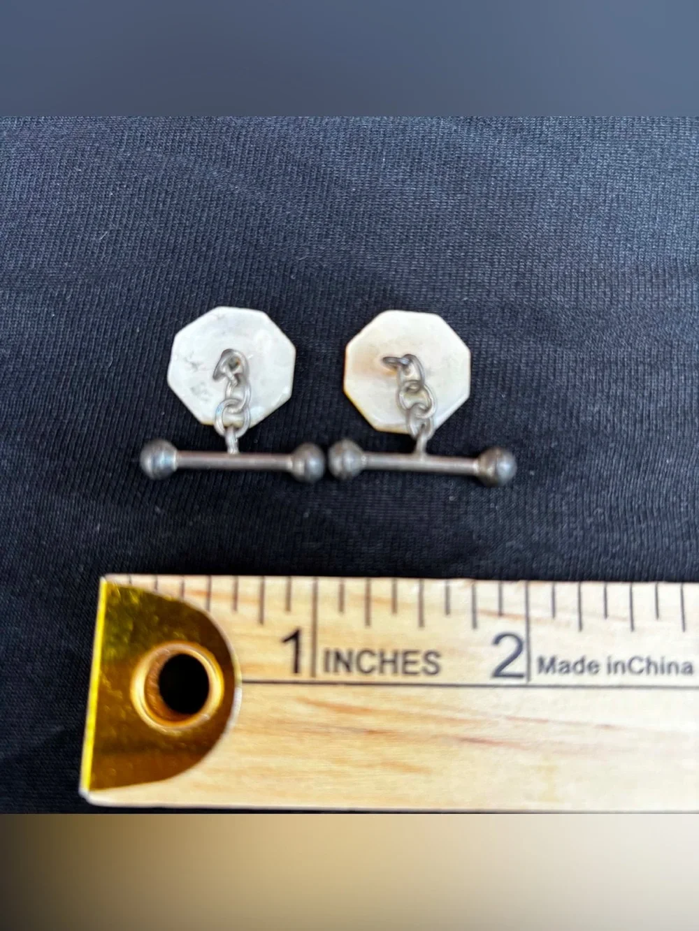 Vintage Antique? Chinese Export Sterling Silver Mother Pearl Character Cufflinks